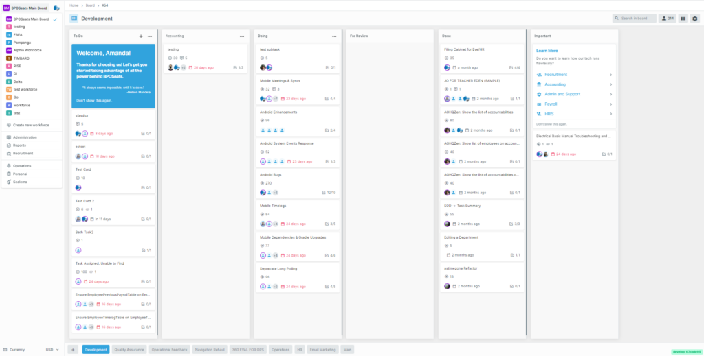 HQZen Board for teams' productivity measurements 